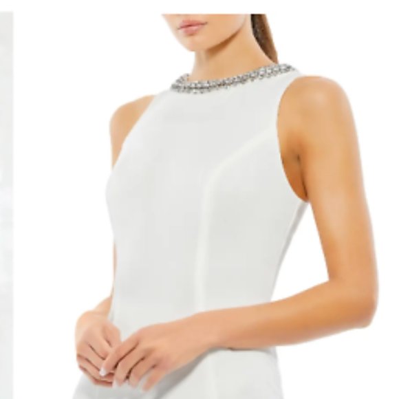 MAC DUGGAL CRYSTAL NECK COLLAR WHITE TRUMPET GOWN sz 10 - Picture 4 of 4